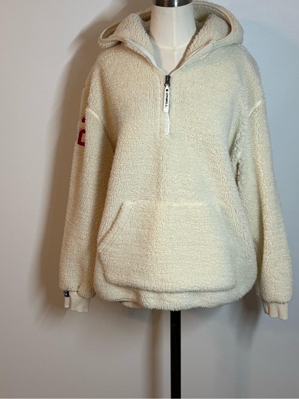 O'Neill Cream Sherpa Hooded Pullover with Half-Zip